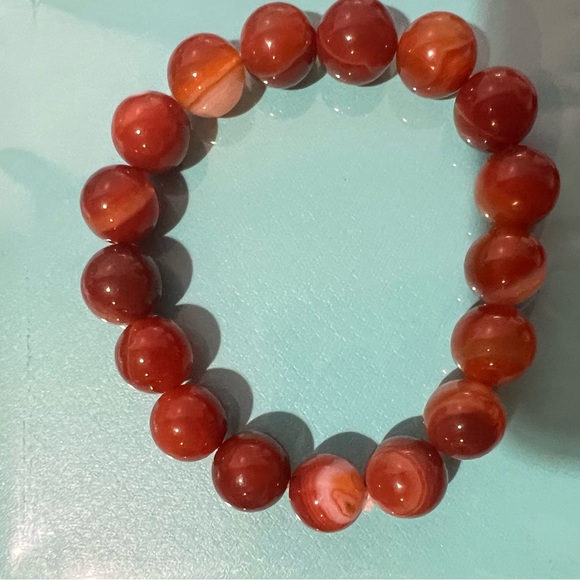 Sardonyx Carnelian Crystal 12mm Round Bead Women Men Stretch Bracelet - Picture 3 of 4